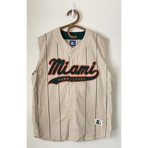 Vintage Starter Miami Hurricanes Size L Pinstripe Beige Script Sleeveless Jersey